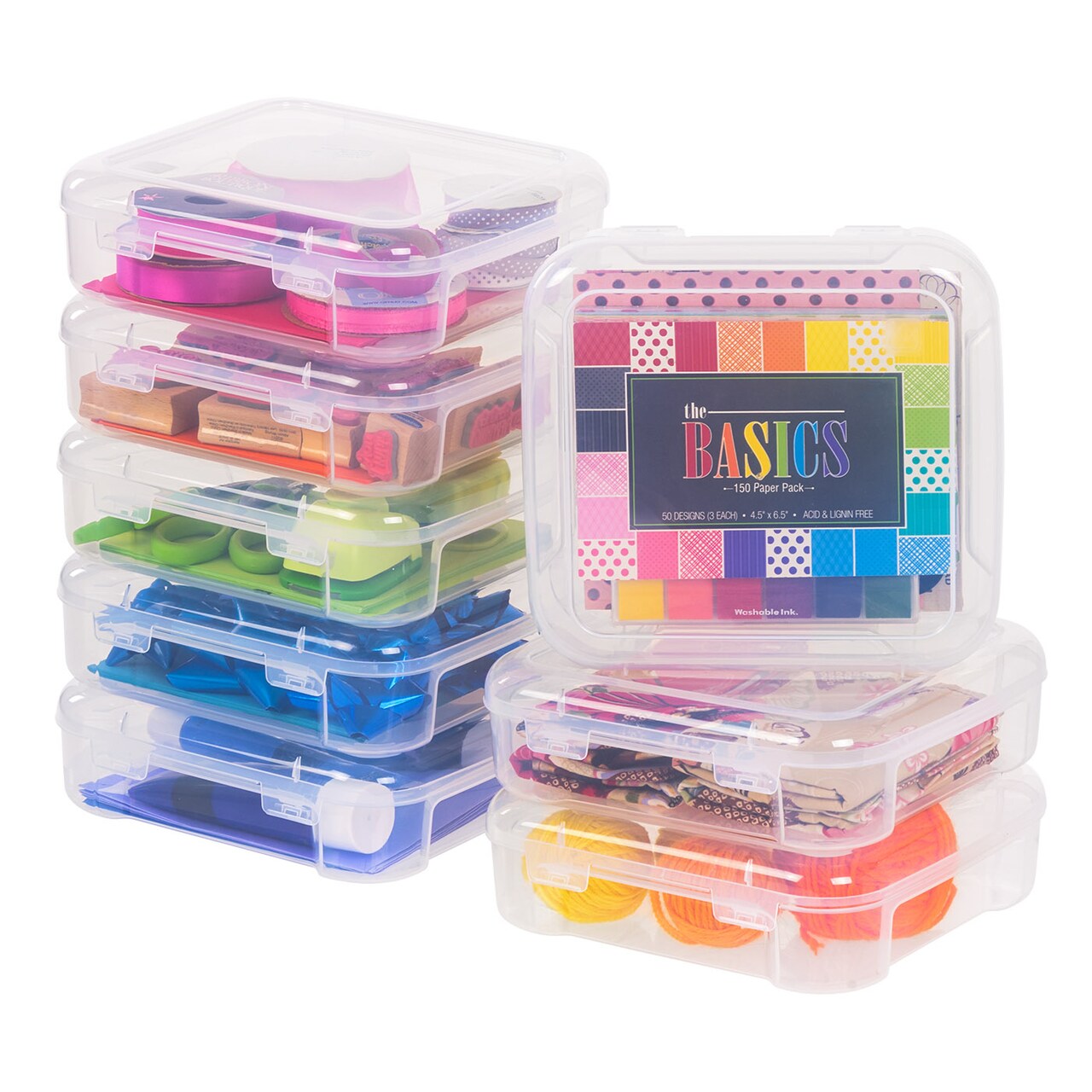 IRIS USA 8 Pack 6" x 6" Scrapbook Paper Storage Boxes Case, Clear